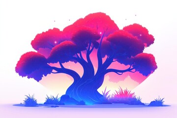 Vibrant Fantasy Tree with Neon Colors and Magical Atmosphere