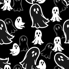 Night Halloween Haunted Floating Ghosts Pattern. Perfect for Halloween wrapping paper, party invitations, decorations, and digital backdrops.