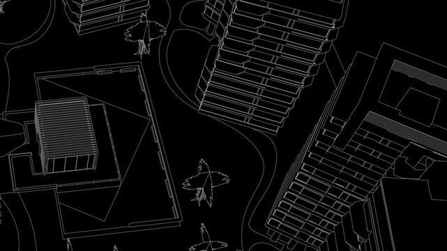 Animation of a Generic Apartment Building Complex, Seamless Looped Animation, linework, black