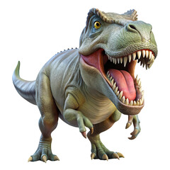 Fototapeta premium Fierce tyrannosaurus rex dinosaur with mouth open and sharp teeth roaring isolated on transparent background