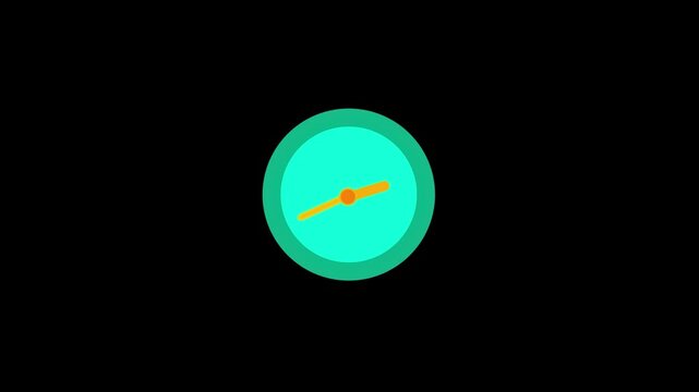 Simple new analog clock icon animation simple on black background.	