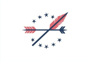Vintage Style Arrow Design with Stars and Colorful Feathers