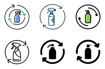 Eco-friendly spray bottle with circular arrow icon set for sustainable cleaning and refilling


