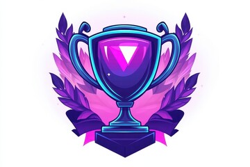 Vibrant Trophy Design with Colorful Laurel Leaves and Shine Effects