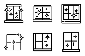 Sparkling clean window icon set for home maintenance, hygiene, and clear views


