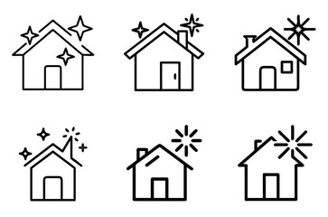 Sparkling house icon set for home cleaning services, hygiene, and fresh living spaces

