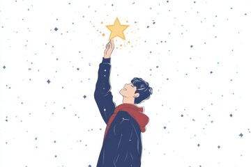 Young Person Reaching for a Star in a Starry Sky Illustration