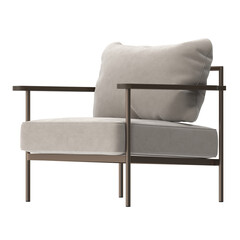 Modern Minimalist Armchair with Metal Frame and Fabric Cushions, Angle View 3D Render