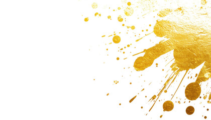 Gold foil splatter art with elegant brush stroke design on white paper background