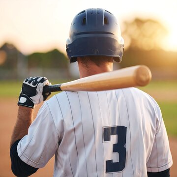 Baseball player, back view, holding bat