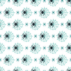 Creepy Spider with Green Web and Baby Pattern. Perfect for Halloween, spooky party decorations, creepy cute designs, and seasonal packaging