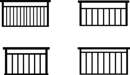 Balcony Rail Silhouette Icon Vector Set - Safety, View, Architectural Element