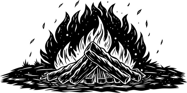 black and white bornfire vector illustration