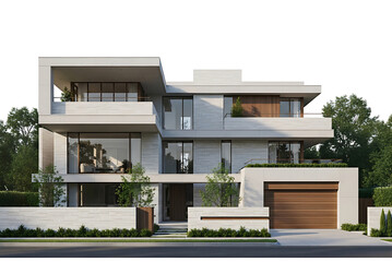 Modern concrete and wood residence with large windows and balconies architecture house