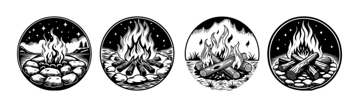 black and white bornfire vector illustration