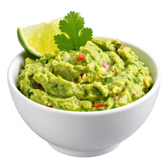 Guacamole dip with cilantro and lime slice isolated PNG