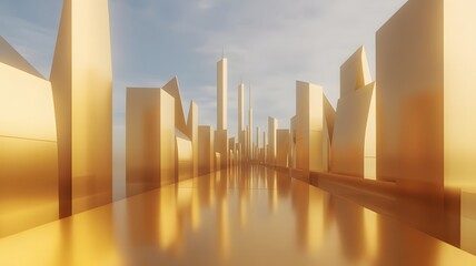 Golden Cityscape: Futuristic Skyscrapers Bathed in Warm Light featuring cityscape, skyscrapers, golden
