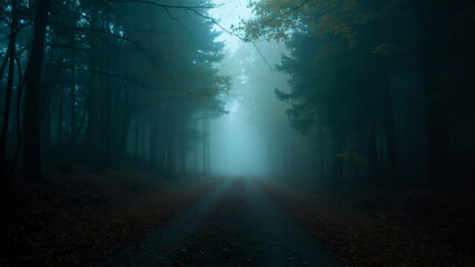 Naklejka premium foggy forest in the morning
