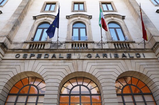 CATANIA, ITALY - AUGUST 7, 2024: Garibaldi Hospital building (Ospedale Garibaldi) in Catania city on Sicily island, Italy.