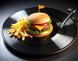 Burger on a record player