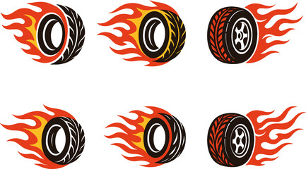 Naklejka premium Set of Tire with Fire Flame. logo