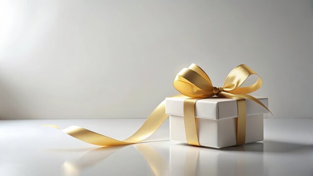 Elegant white gift box with a luxurious golden ribbon, perfect for special occasions and celebrations
