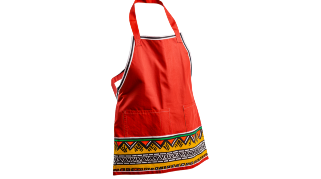 Bright red apron with decorative pattern for cooking or crafting