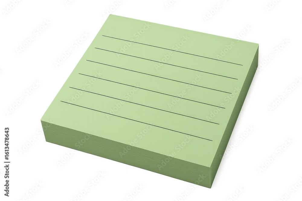 Poster blank green sticky notes pad with lines on transparent background, creating a simple yet effective s