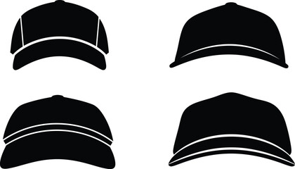 Cap Visor Silhouette Icon Vector Set - Headwear, Shade, Sportswear