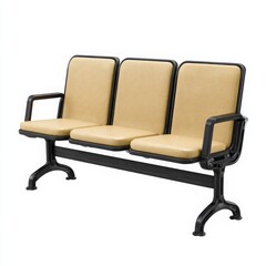 Obraz premium Modern three seater waiting room bench with textured beige seats and black metal frame