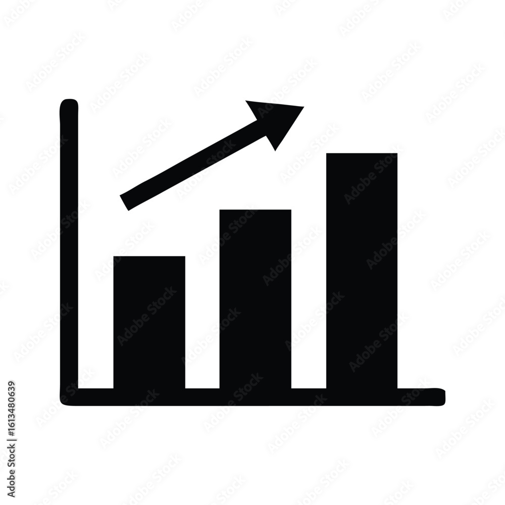 Poster black and white bar graph showing consistent growth with upward arrow