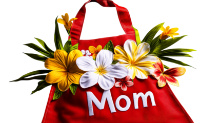 Red apron with floral decorations for special occasions