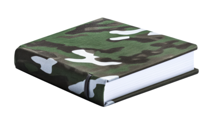 Camo cover book with a transparent background showcasing unique design