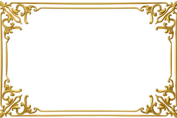 A decorative golden frame with intricate designs on a transparent background. The frame features ornate patterns and a classic style, suitable for various uses.