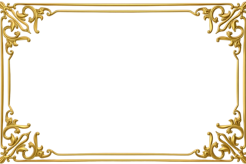 A decorative golden frame with intricate designs on a transparent background. The frame features ornate patterns and a classic style, suitable for various uses.