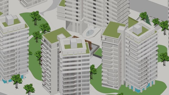 Animation of a Generic Apartment Building Complex, seamless looped animation