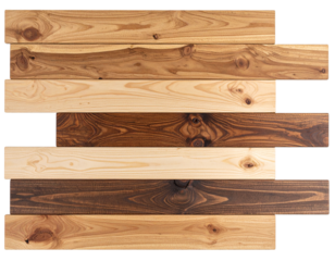 Offset Rustic Wooden Panels with Contrasting Grain Patterns, isolated PNG.