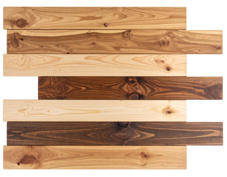 Offset Rustic Wooden Panels with Contrasting Grain Patterns, isolated PNG.