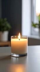 Burning candle in glass jar