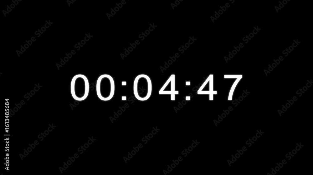 Poster animation of glowing 5 minute countdown timer .5 minute stopwatch , analog clock icon animation on s