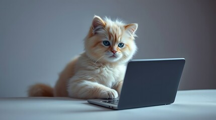 Pet influencer, Playful Kitten Working on a Laptop
