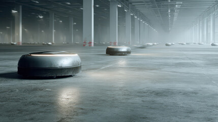 in modern logistics facility sleek drones and robots efficiently navigate their surroundings
