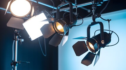 Studio Lighting Setup with Professional Spotlights and Softboxes featuring studio lighting, spotlights, softboxes