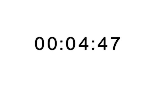 Animation of glowing 5 minute countdown timer .5 minute stopwatch , analog clock icon animation on solid background.