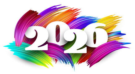 White 2026 text set against a dynamic, vibrant background of rainbow paint strokes.