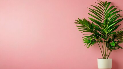 Palm branches on pink background, space for text/image. 