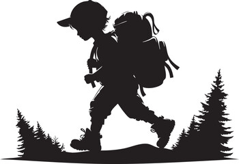 Kid Carrying Backpack Silhouette Flat Vector

