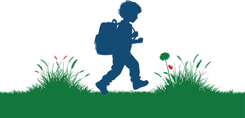 Student with Backpack Silhouette Vector Illustration

