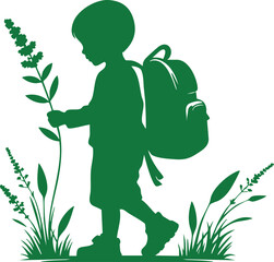School Kid with Backpack Silhouette Black and White

