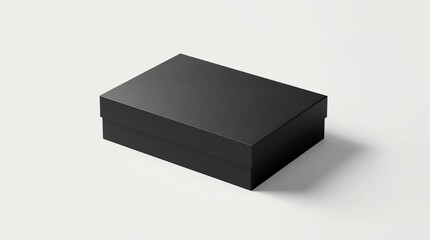 Blank black flat square gift box with closed hinged flap lid on white background. Clipping path around box mock up. 3d illustratio